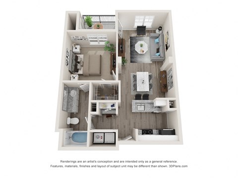Floor plan for 1 bed, 1 bath, 662 sqft